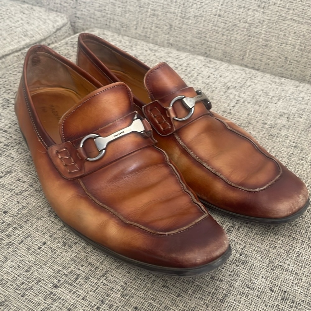 Magnanni Men's Silvano Apron Toe Bit Loafers‎ Tan Leather Loafers Size 12